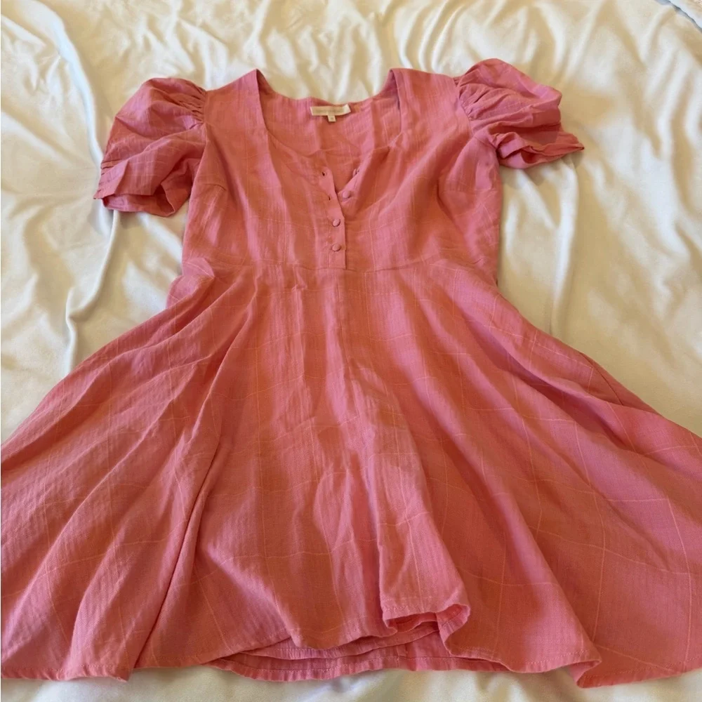 LoveShackFancy Women's Coraline Pink Puff-Sleeve Fit & Flare Dress Medium - Picture 2 of 6